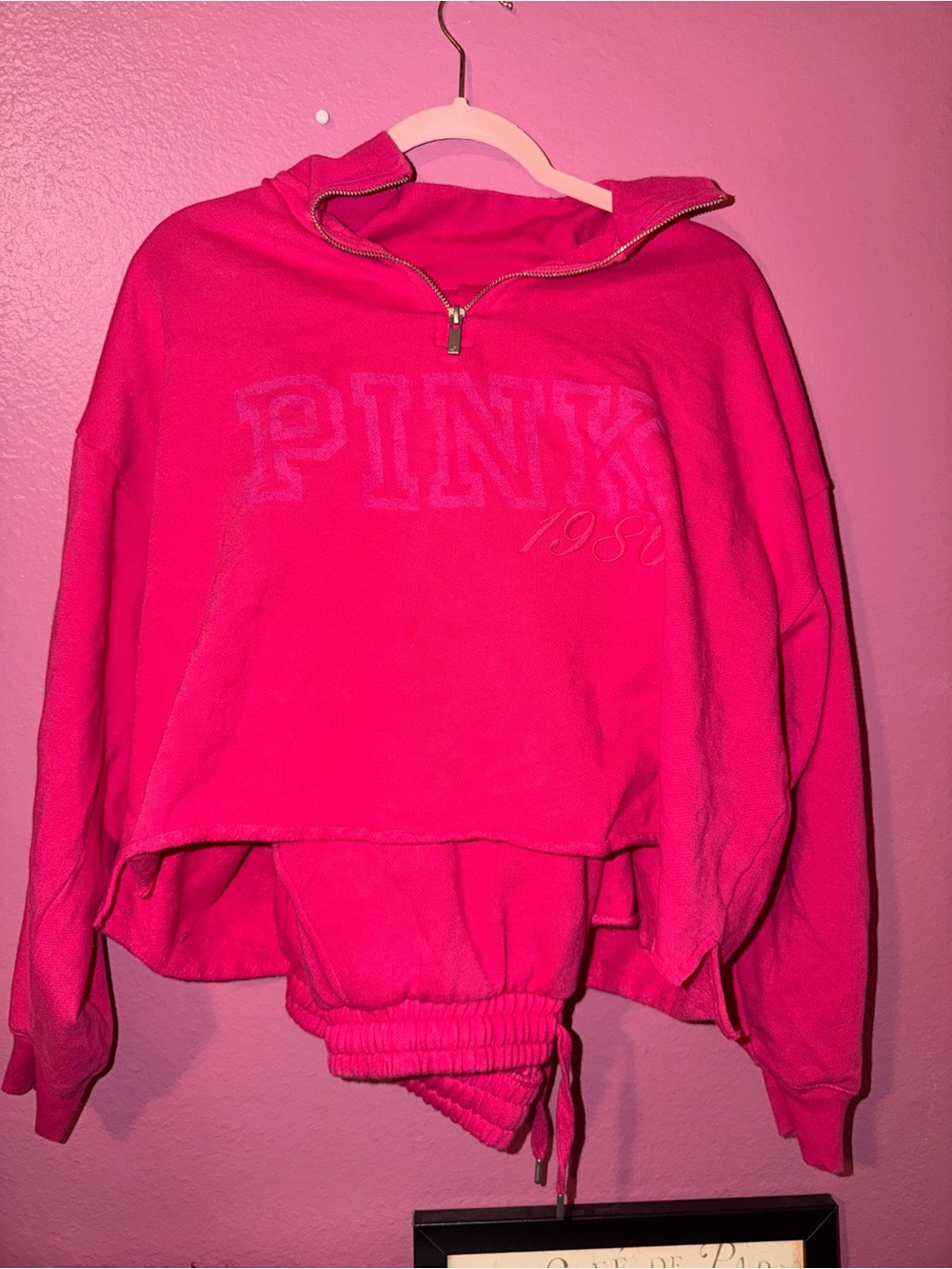 PINK Victoria's Secret 1986 Hot Pink Half-Zip Pullover Sweater & Pants set